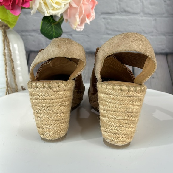 BORN DRILLES MEADE Tan Suede Leather Closed Toe Sling Back Espadrille Wedges - Picture 4 of 17